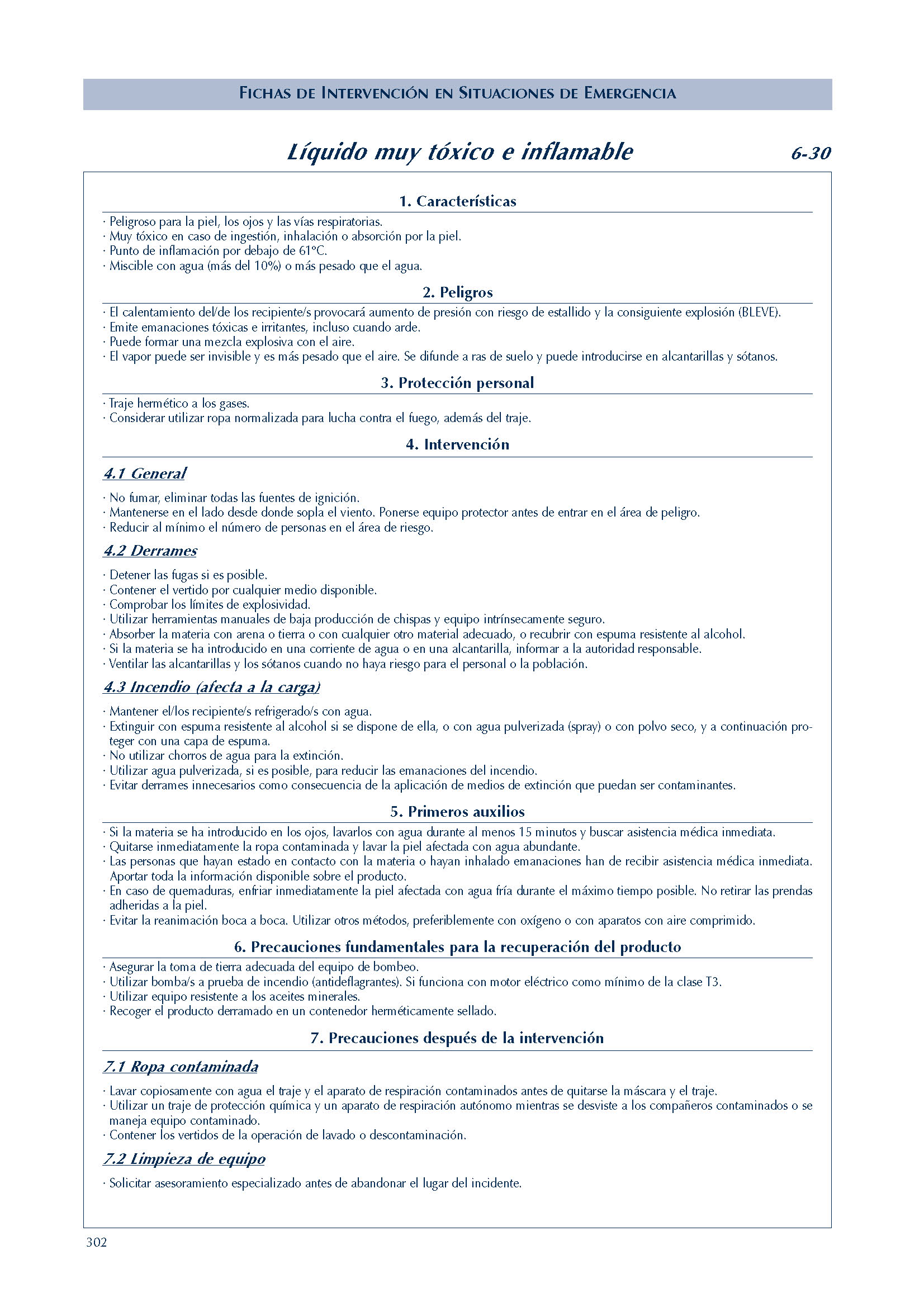 266 FICHA 6-30 LIQUIDO MUY TOXICO INFLAMABLE FICHAS EMERGENCIA